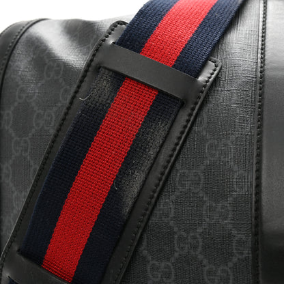 Gucci Soft GG Supreme Monogram Appia Calfskin Web Large Carry On Duffle Bag Black Grey 11 of 16
