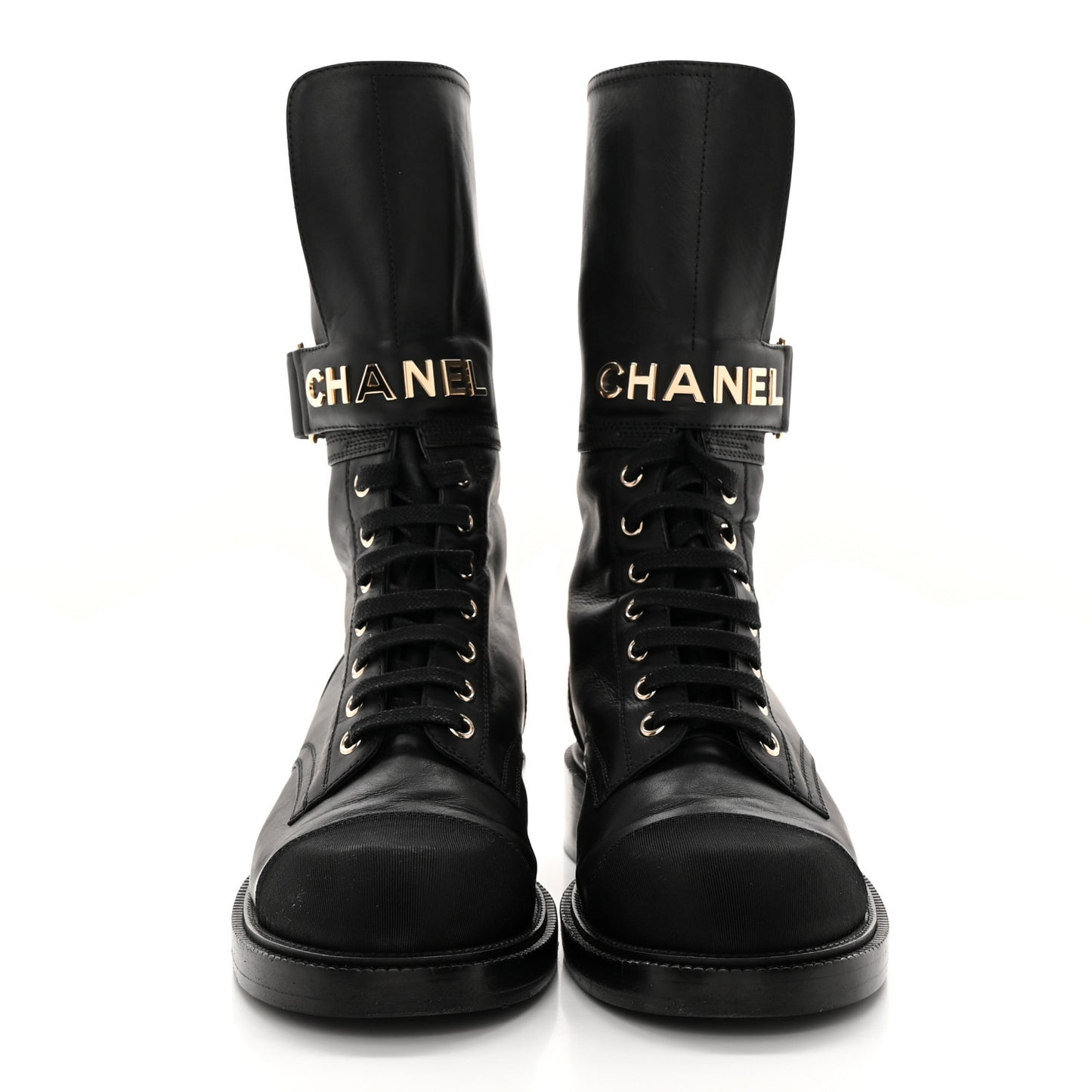 Shiny Calfskin Lace Up Combat Boots 38 Black