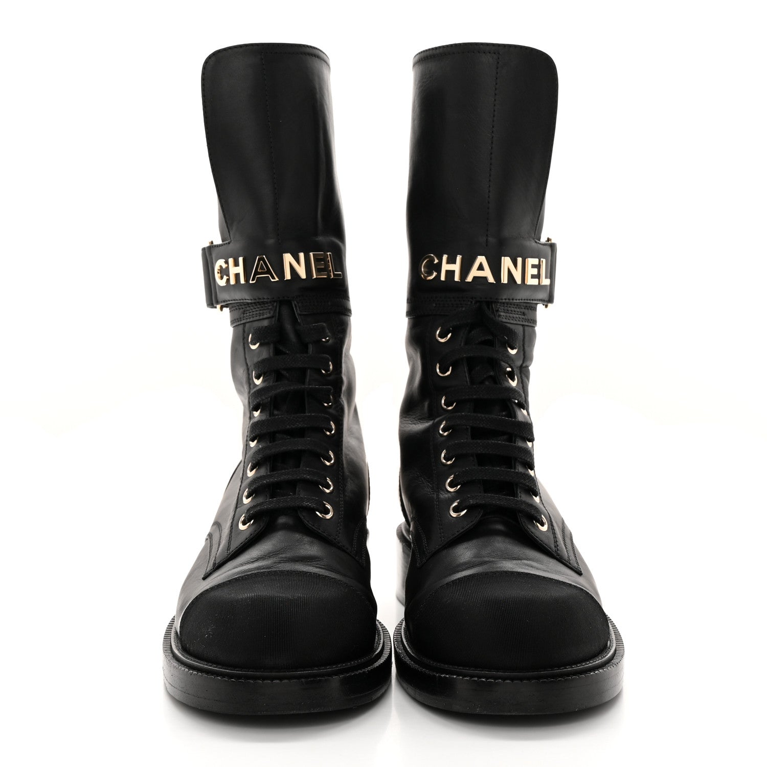 Chanel Shiny Calfskin Lace Up Combat Boots 38 Black 2 of 16