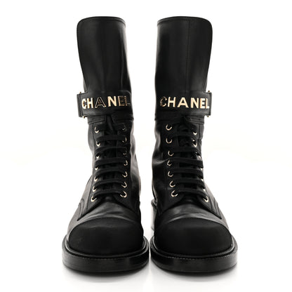 Chanel Shiny Calfskin Lace Up Combat Boots 38 Black 2 of 16