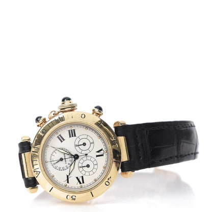 Cartier 18K Yellow Gold Alligator 35mm Pasha C Chronograph Quartz Watch 3 of 10