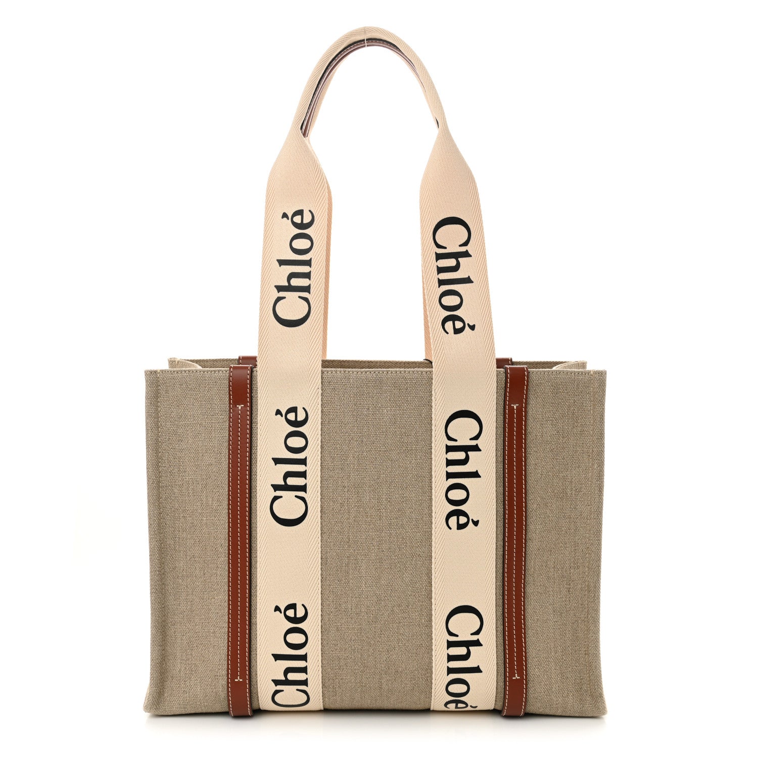 Chloe Cotton Calfskin Medium Woody Ribbon Tote White Brown 1 of 10