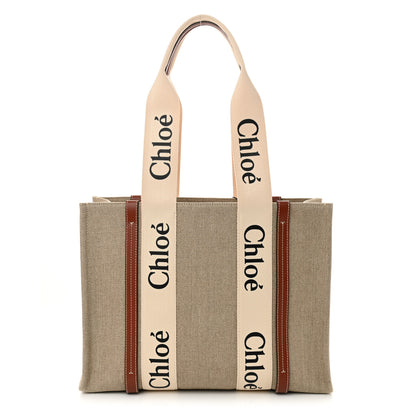 Chloe Cotton Calfskin Medium Woody Ribbon Tote White Brown 1 of 10