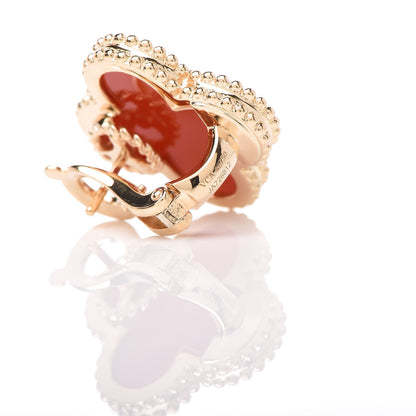 Van Cleef & Arpels 18K Yellow Gold Carnelian Magic Alhambra Earrings 4 of 4