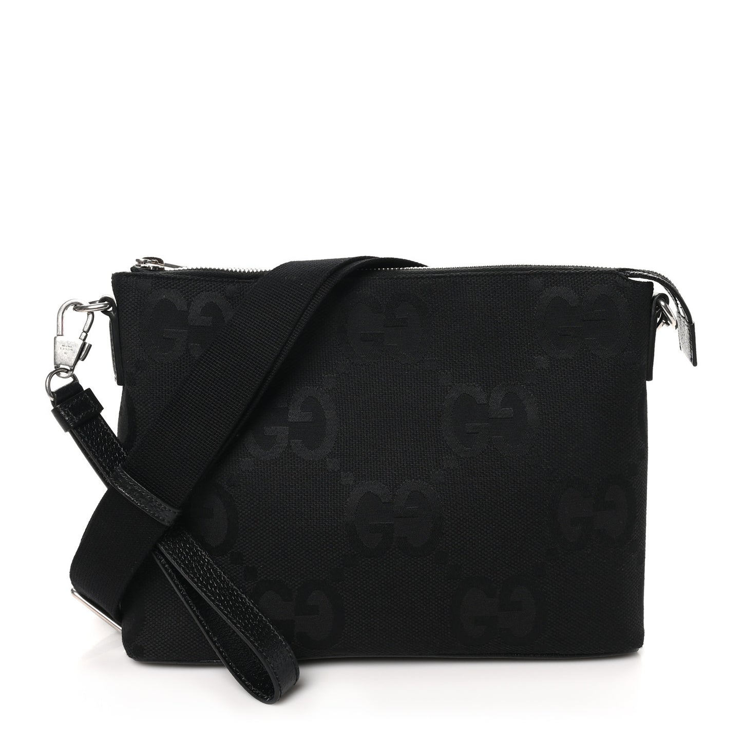 Monogram Jumbo GG Textured Dollar Calfskin Wristlet Messenger Bag Black