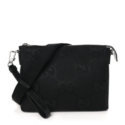 Gucci Monogram Jumbo GG Textured Dollar Calfskin Wristlet Messenger Bag Black 1 of 9