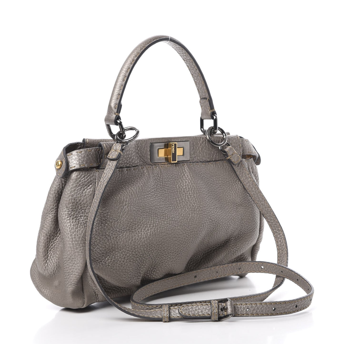 Metallic Calfskin Romano Selleria Medium Peekaboo Iconic Satchel Silver