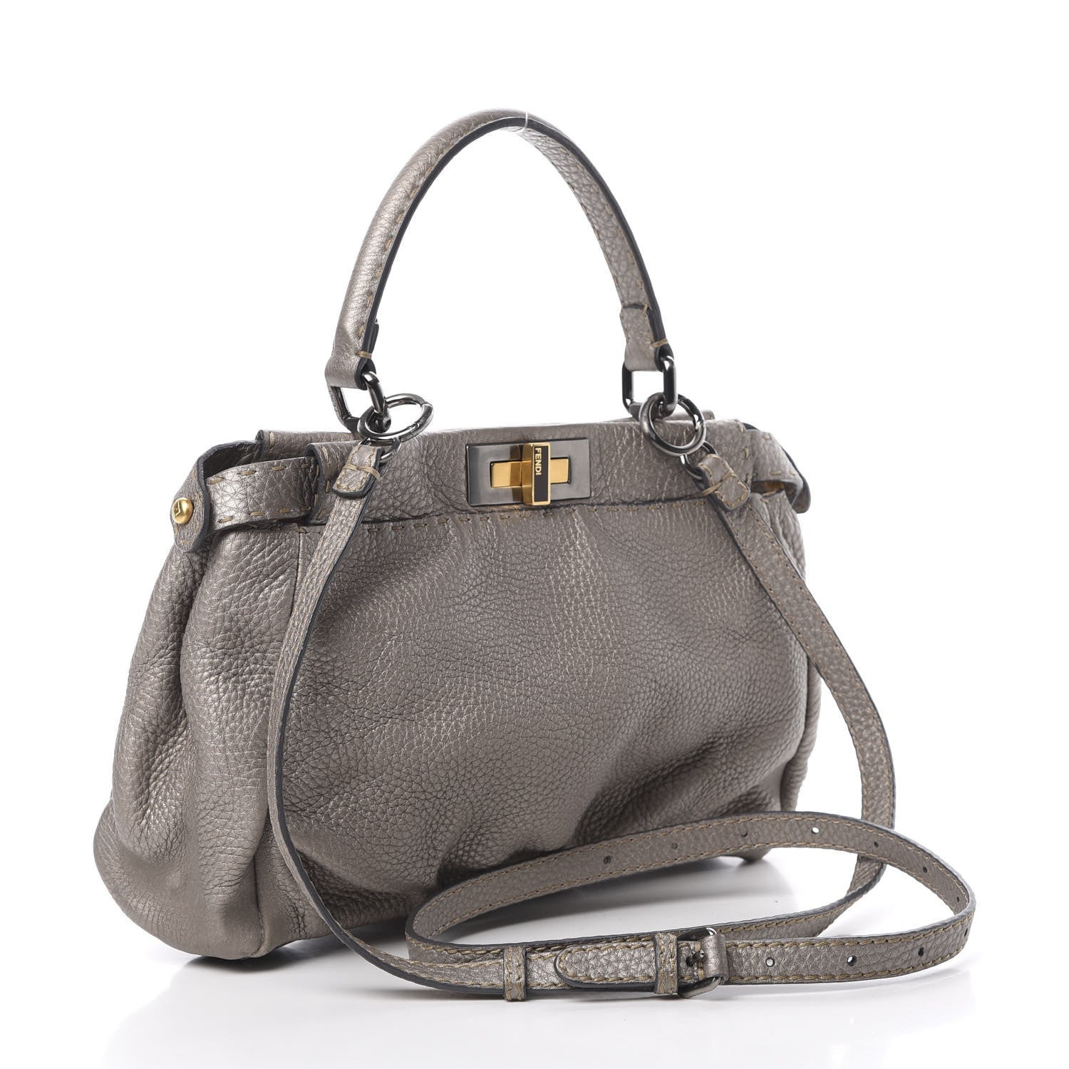 Fendi Metallic Calfskin Romano Selleria Medium Peekaboo Iconic Satchel Silver 5 of 17