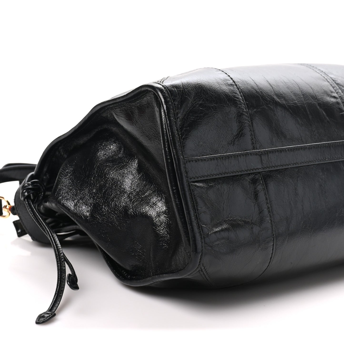 Glossy Calfskin Triangle Large Bonnie Shoulder Bag Black
