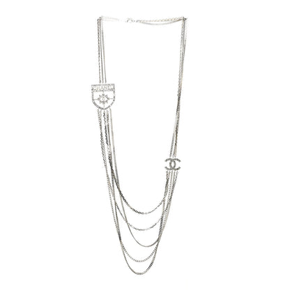 Chanel Baguette Crystal CC Shield Multi Strand Long Chain Necklace Silver 3 of 7