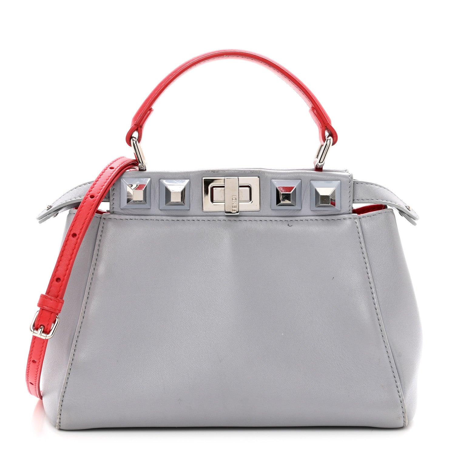 Fendi Nappa Studded Mini Peekaboo Iconic Satchel Grey Multicolor 1 of 12