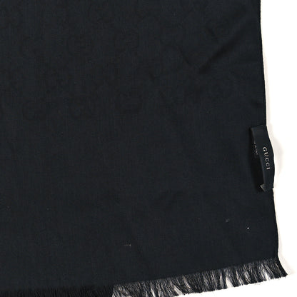 Gucci Wool Silk GG Monogram Scarf Black 3 of 3