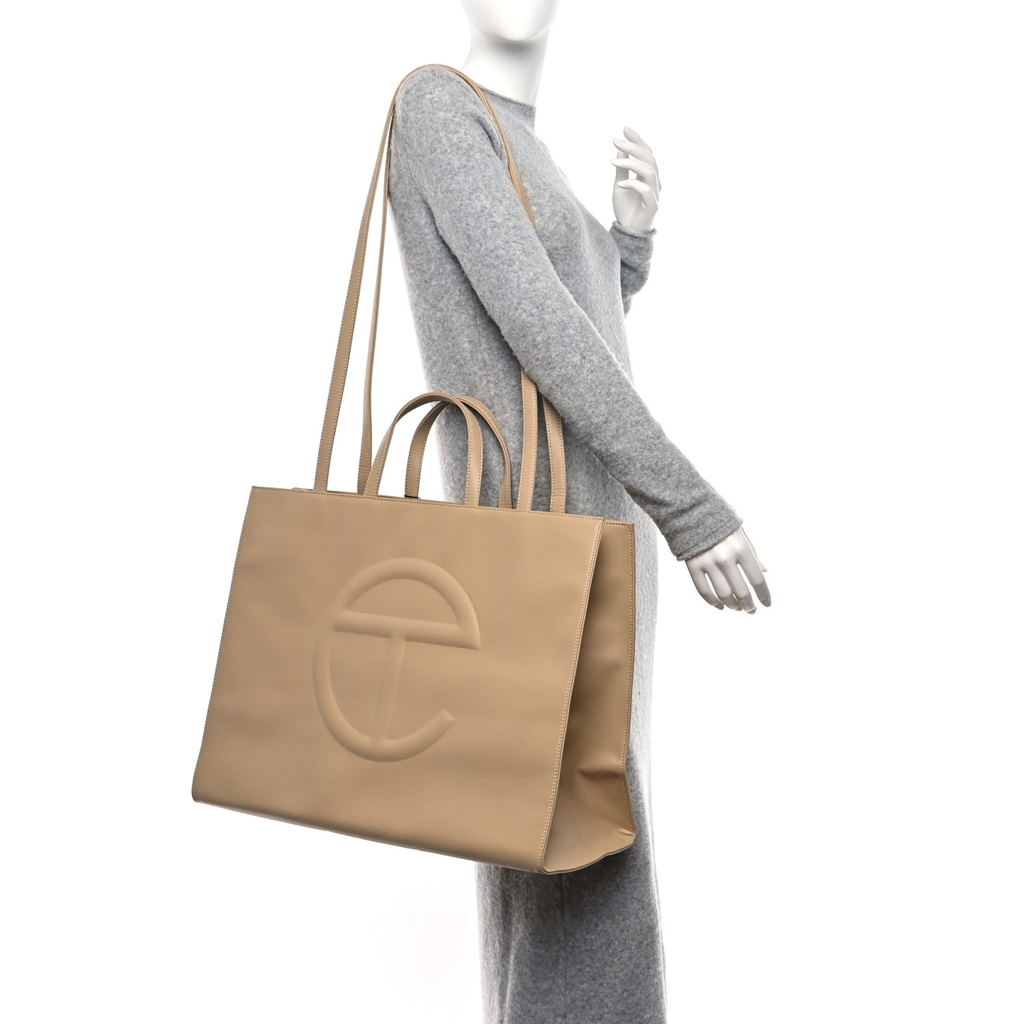 Vegan Leather Large Shopping Bag Cream