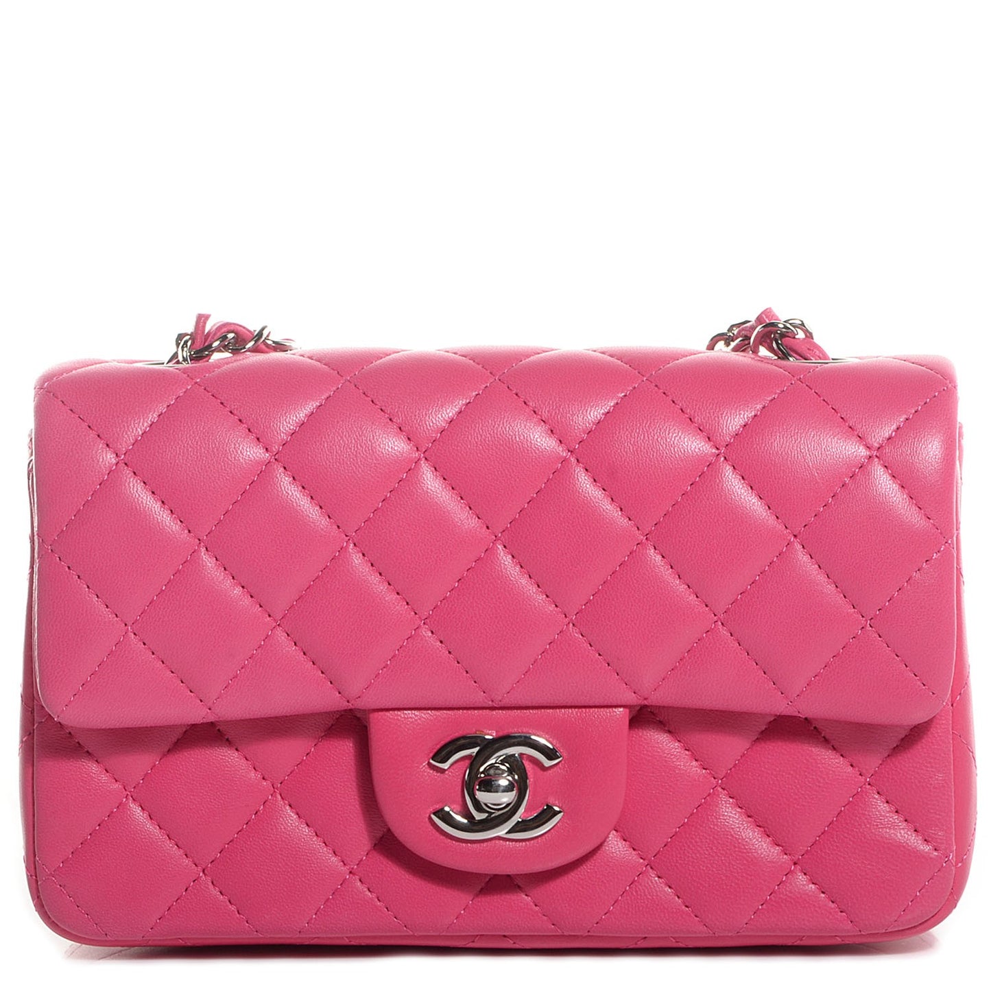 Lambskin Quilted Mini Rectangular Flap Dark Pink