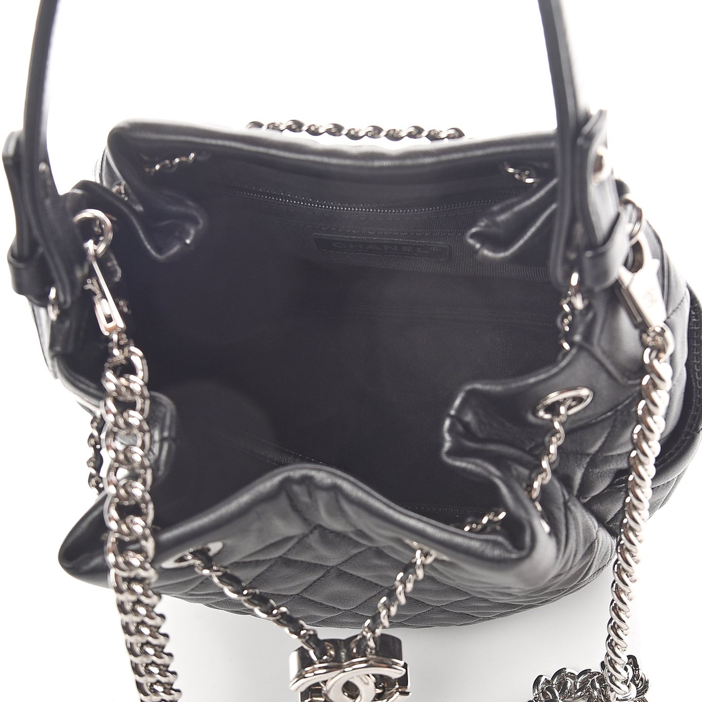 Lambskin Quilted Mini CC Chain Bucket Bag Black