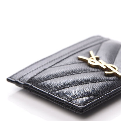 Saint Laurent Grain De Poudre Matelasse Chevron Monogram Credit Card Case Black 7 of 9