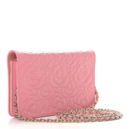 Chanel Caviar Camellia Embossed Wallet On Chain WOC Light Pink 2 of 13