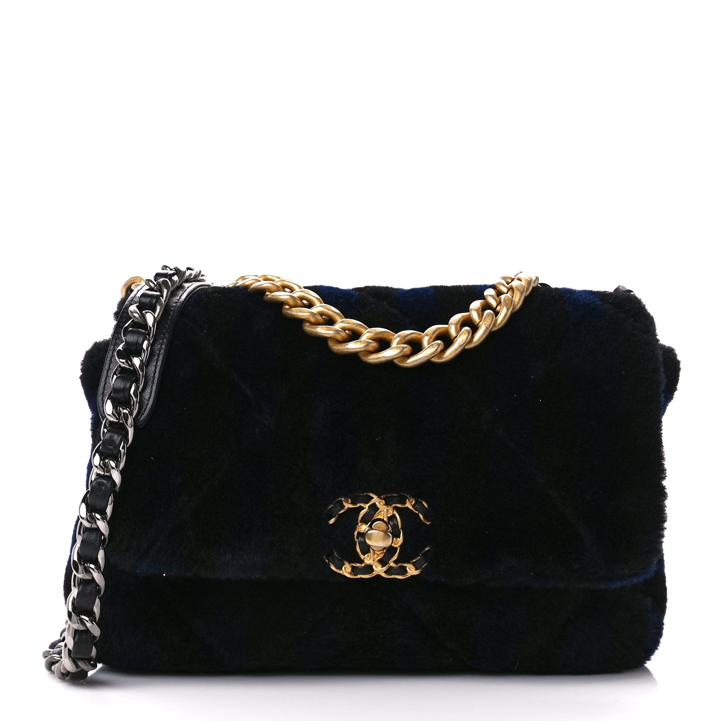 Shearling Striped Medium Chanel 19 Flap Blue Black