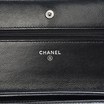 Chanel Caviar Chevron Quilted Wallet On Chain WOC Black 5 of 11