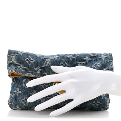 Louis Vuitton Monogram Denim Pochette Plat Clutch Blue 2 of 12