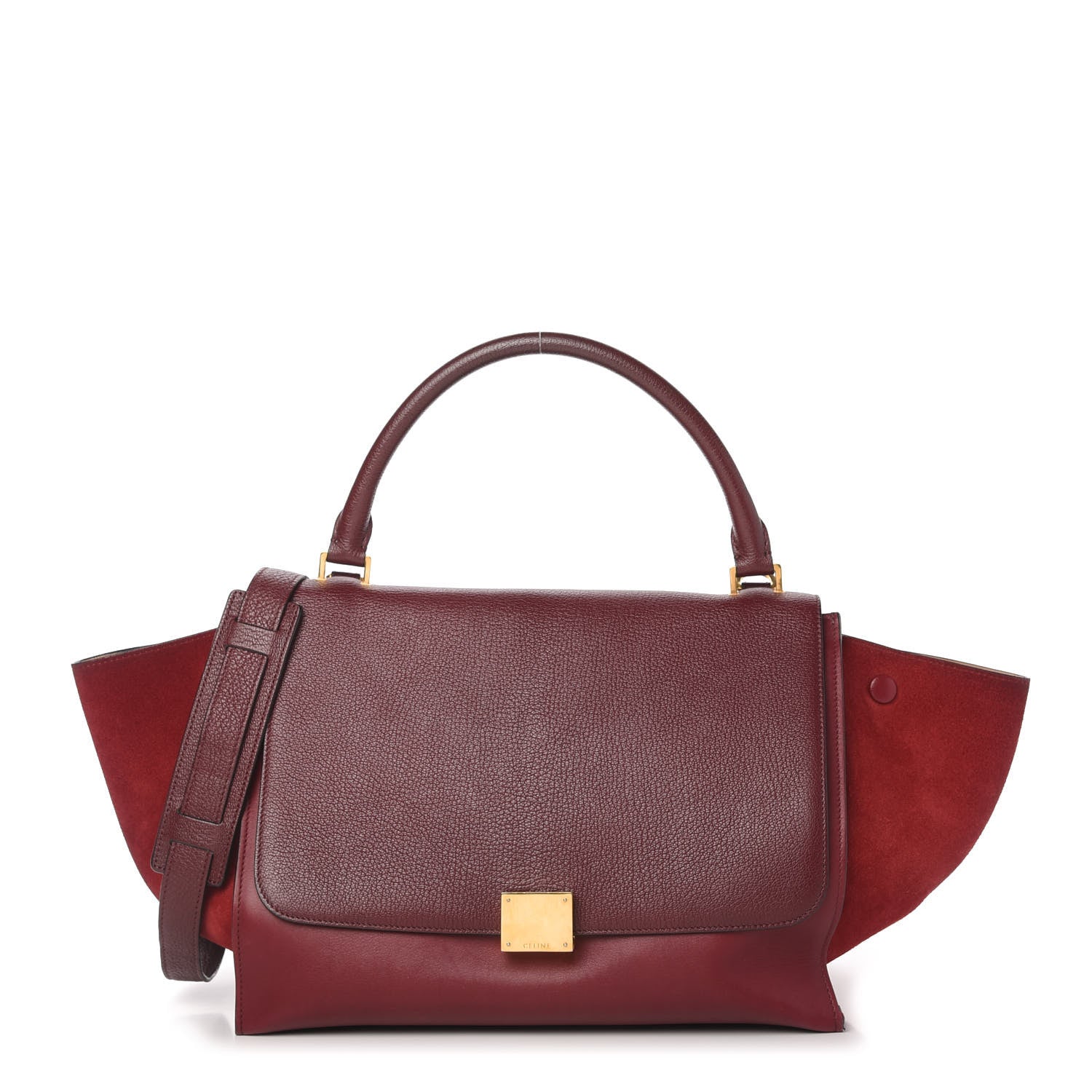 Celine Drummed Calfskin Suede Medium Trapeze Burgundy 1 of 10