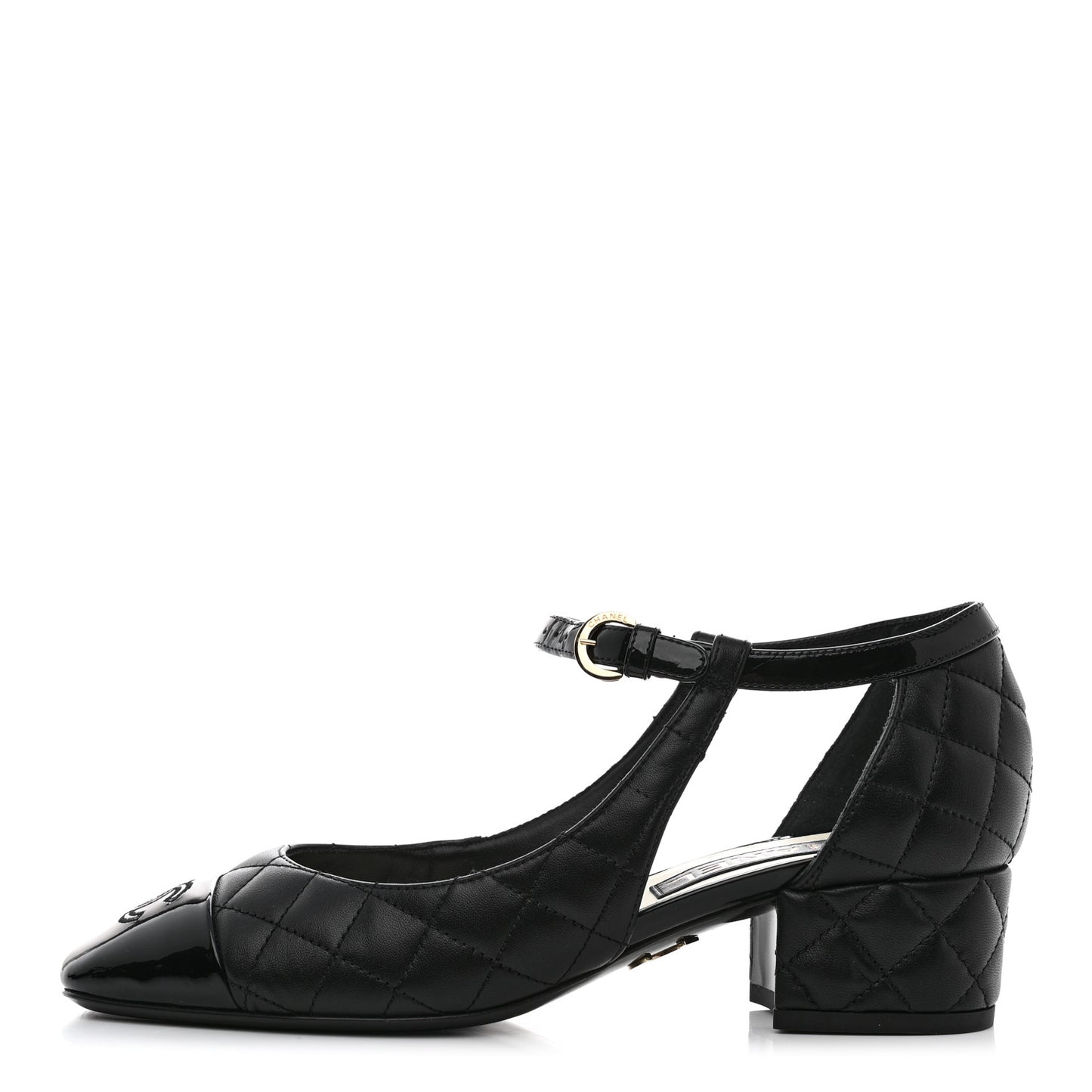 Lambskin Patent Quilted Cap Toe Mary Jane Flats 37.5 Black