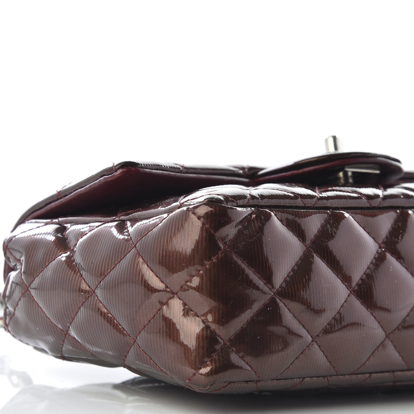 Striated Patent Quilted Mini Rectangular Flap Burgundy