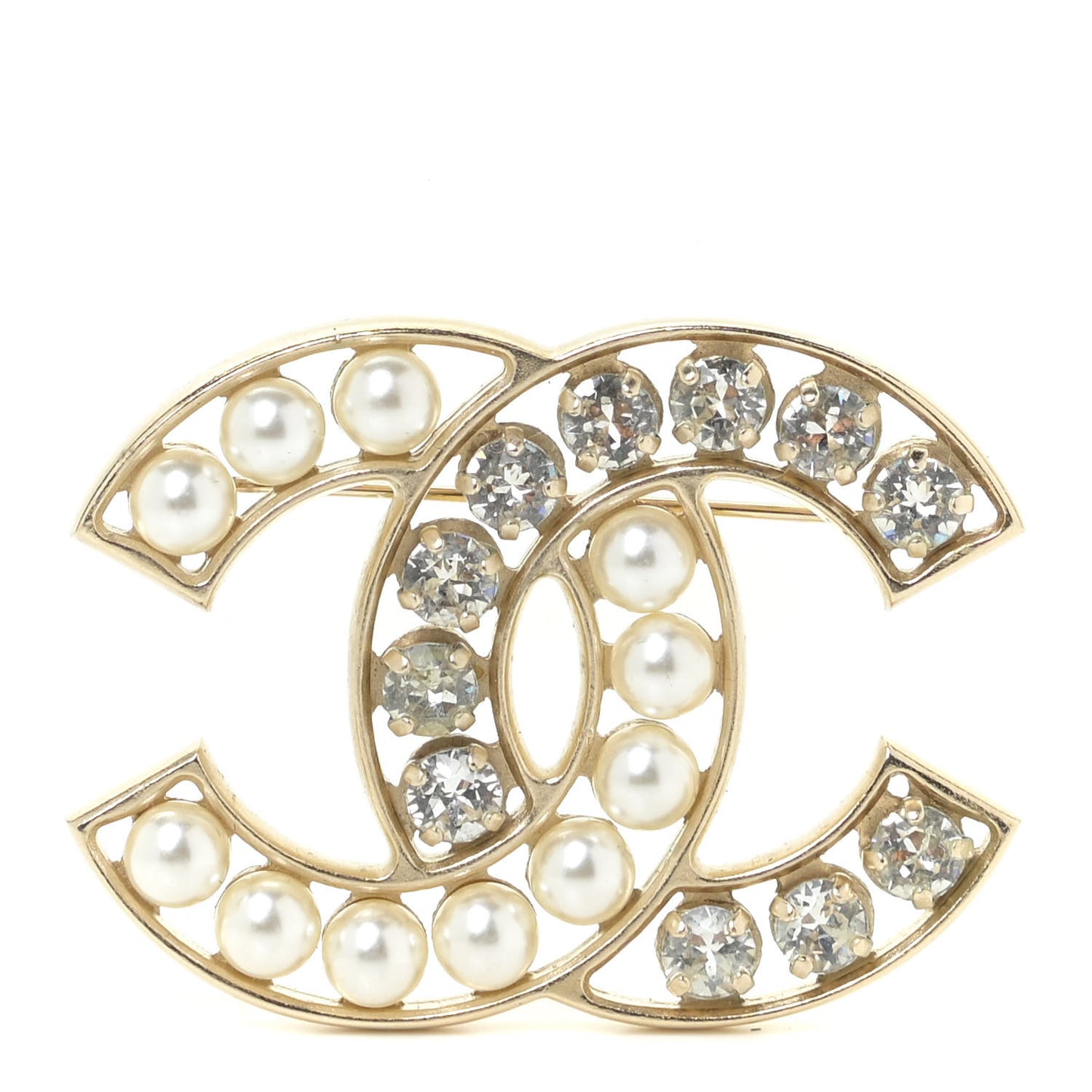 Pearl Crystal CC Brooch Gold Pearly White