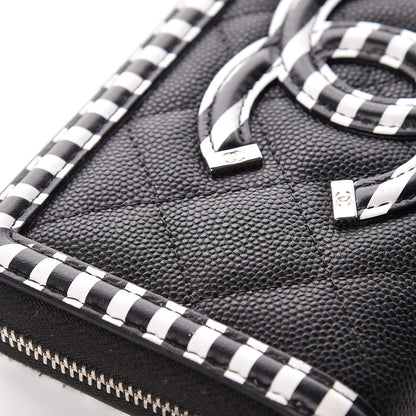 Chanel Caviar Quilted Stripe Filigree Zip Wallet Black White 12 of 17