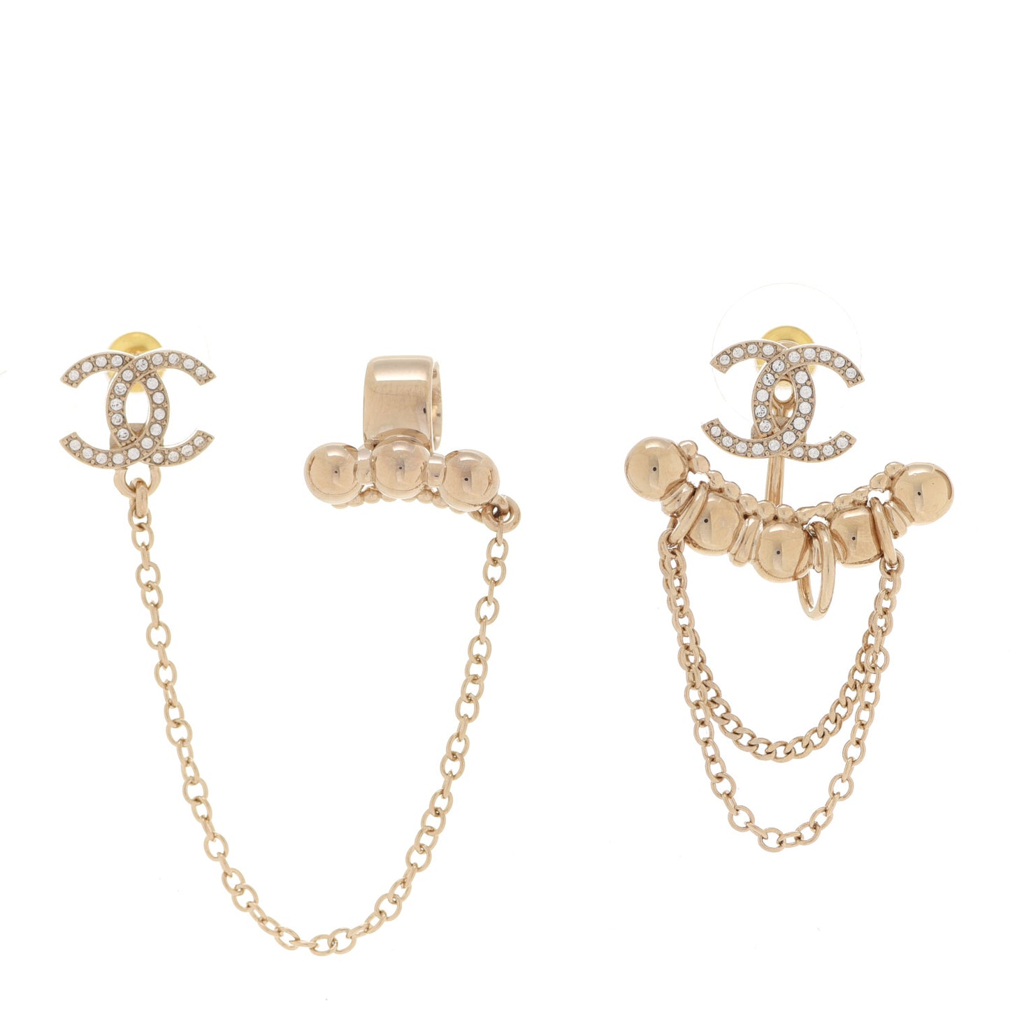 Metal Crystal CC Chain Cuff Earrings Gold