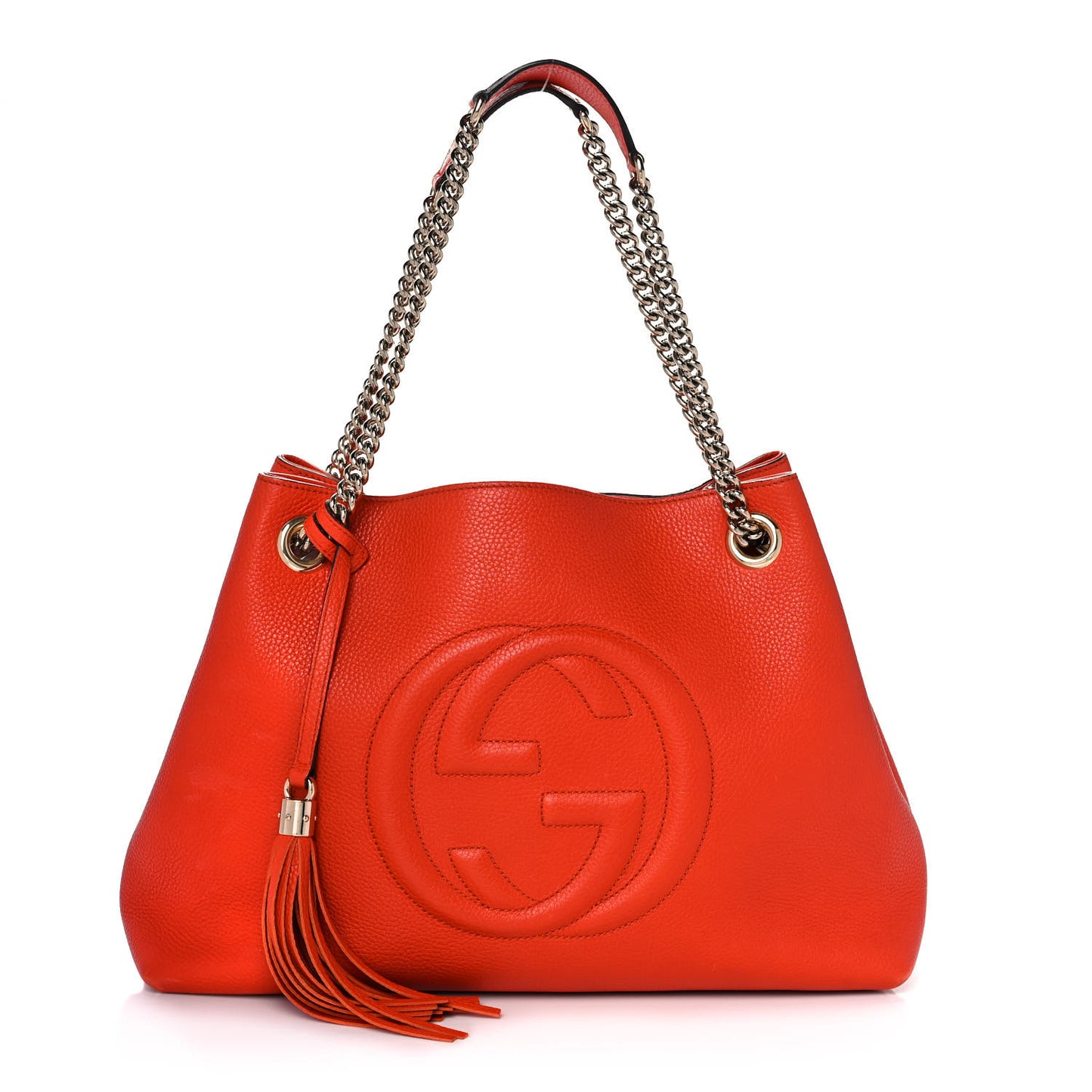 Pebbled Calfskin Medium Soho Chain Shoulder Bag Sun Orange