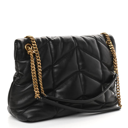 Saint Laurent Lambskin Quilted Medium Loulou Puffer Monogram Chain Satchel Black 3 of 9