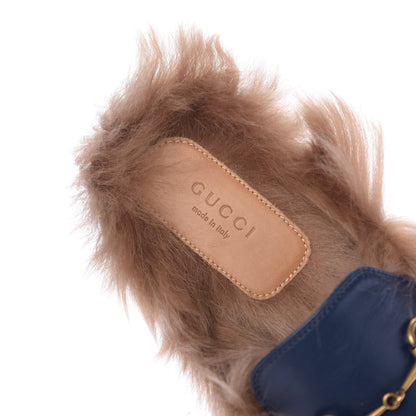 Gucci Malaga Kid Fur Womens Princetown Slippers 39 Blue Agata 8 of 10