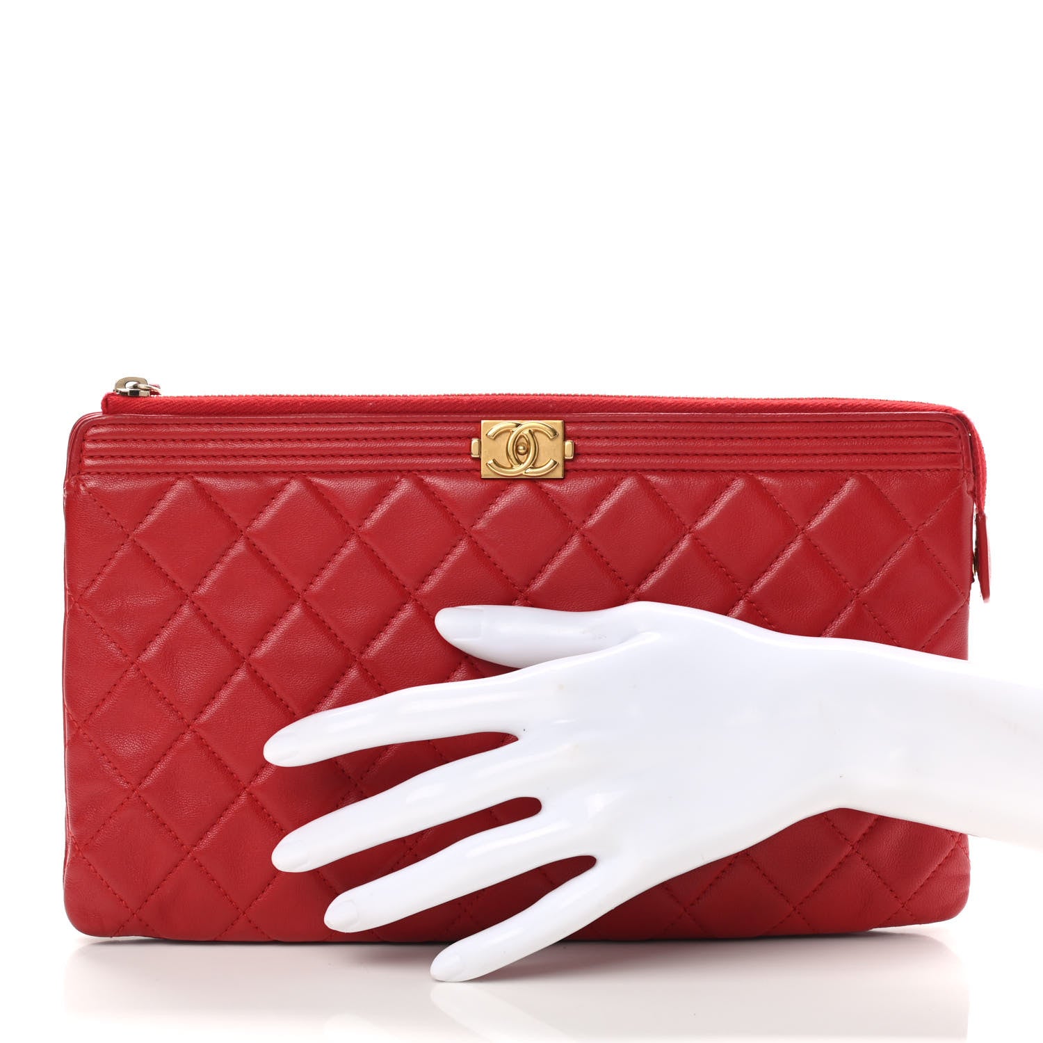 Chanel Lambskin Quilted Small Zipped Boy Pouch Red 2 of 14