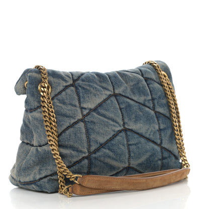 Saint Laurent Denim Quilted Small Loulou Puffer Monogram Chain Satchel Blue Cinnamon 3 of 12