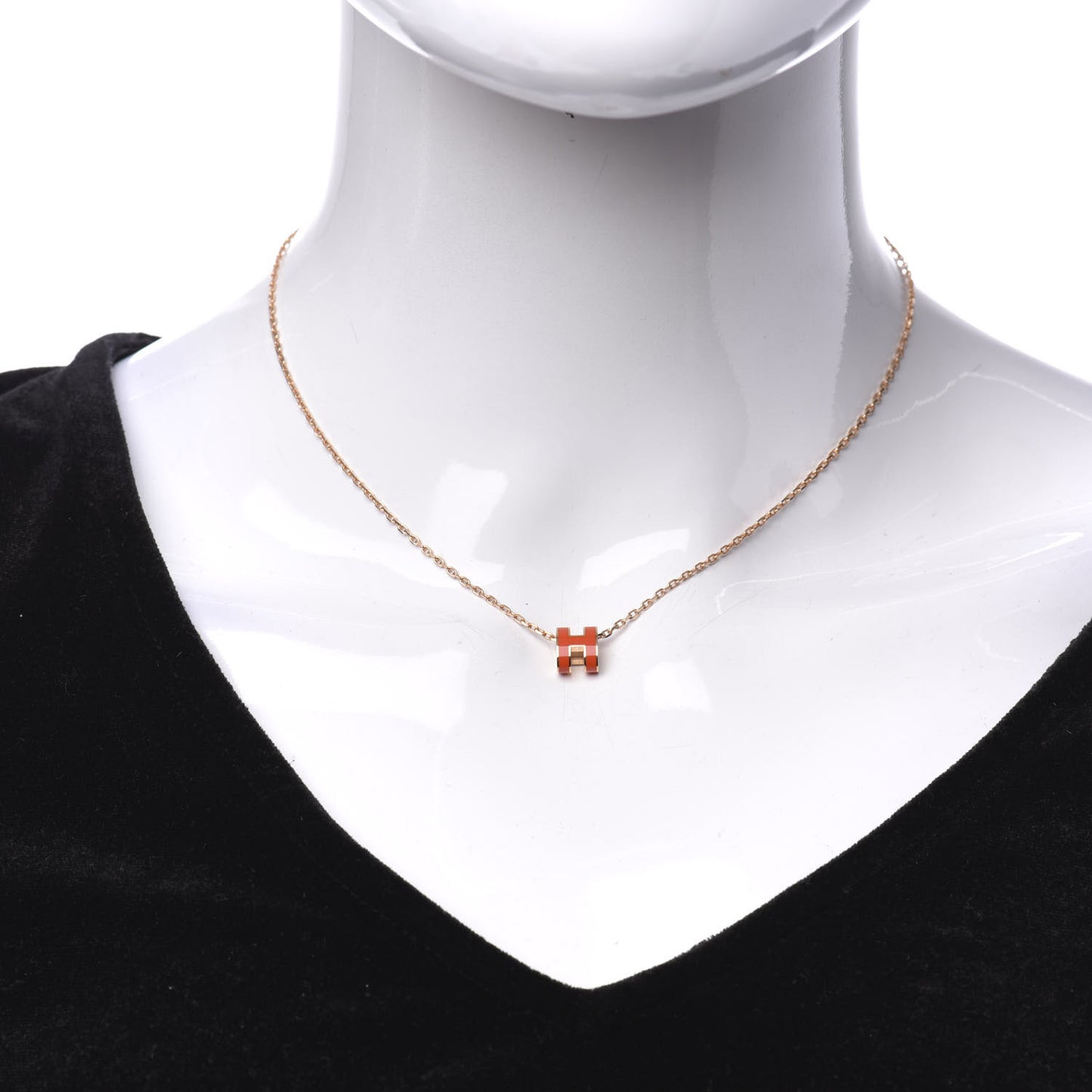 Lacquered Rose Gold Pop H Pendant Necklace Orange Fonce