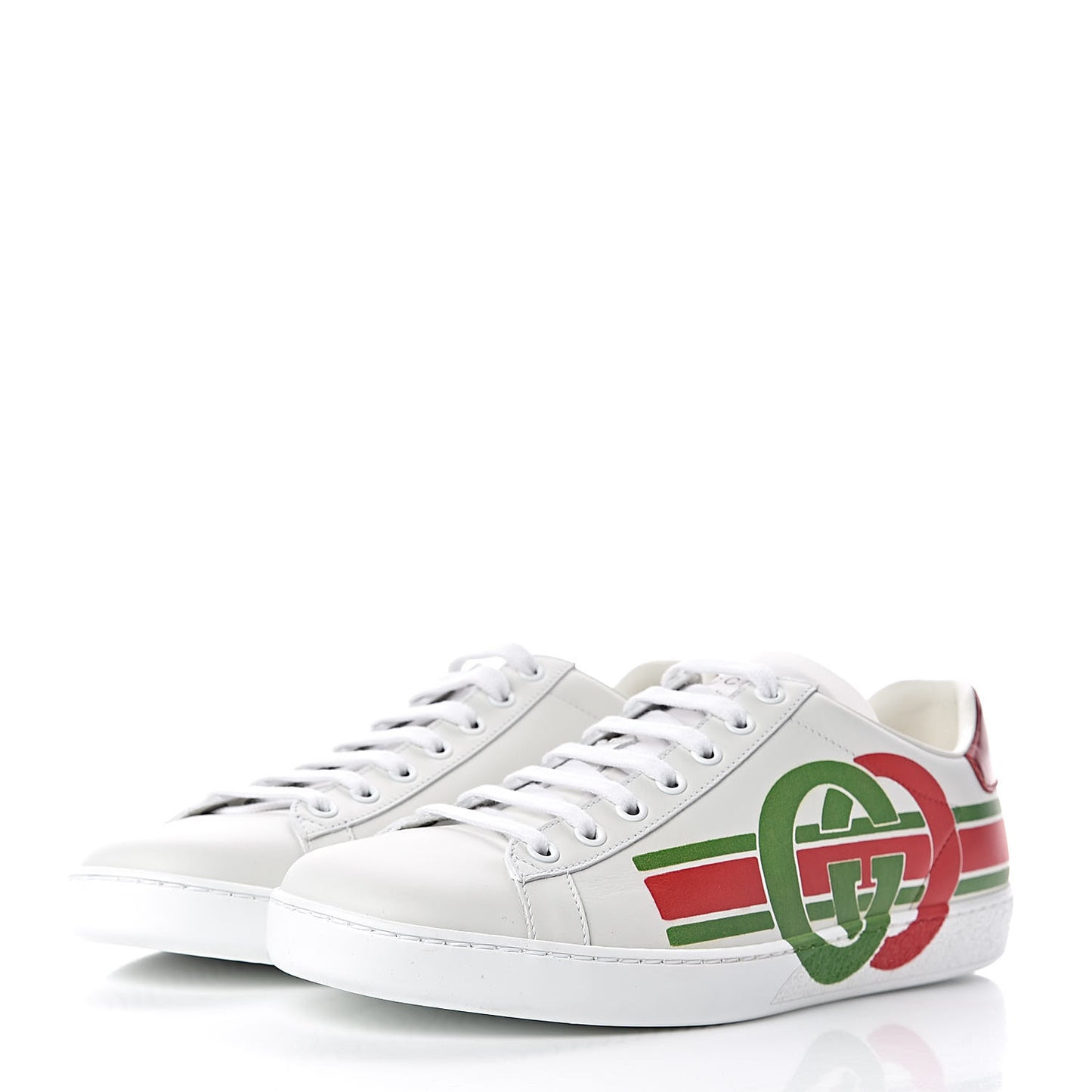 Calfskin Interlocking G Womens New Ace Sneakers 40 White Red Flame Green