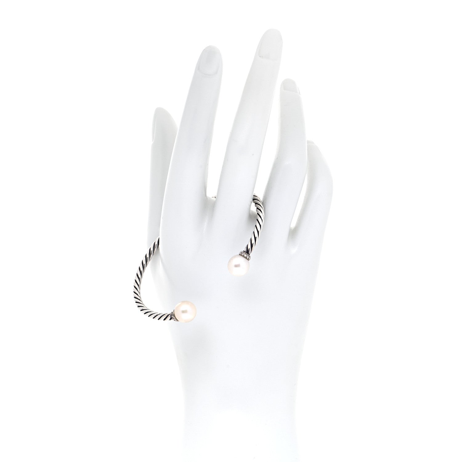 David Yurman Sterling Silver Diamond Pearl 9mm Solari Bracelet 2 of 6