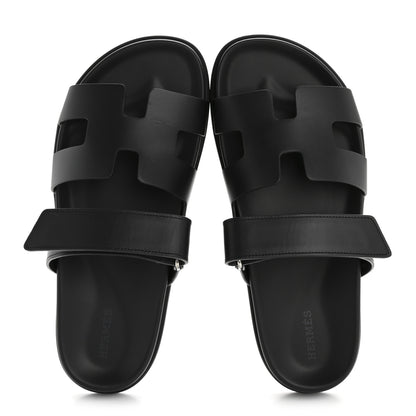 Hermes Calfskin Womens Chypre Sandals 39.5 Black 4 of 18