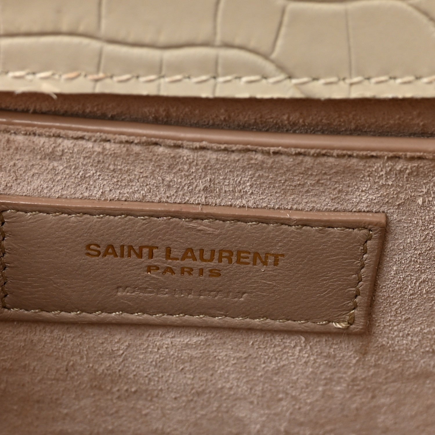 Saint Laurent Calfskin Crocodile Embossed Medium Monogram Crema Soft 6 of 9
