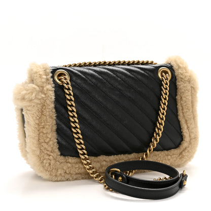Gucci Azalea Calfskin Wool Matelasse Diagonal Small GG Marmont Shoulder Bag Black 3 of 11