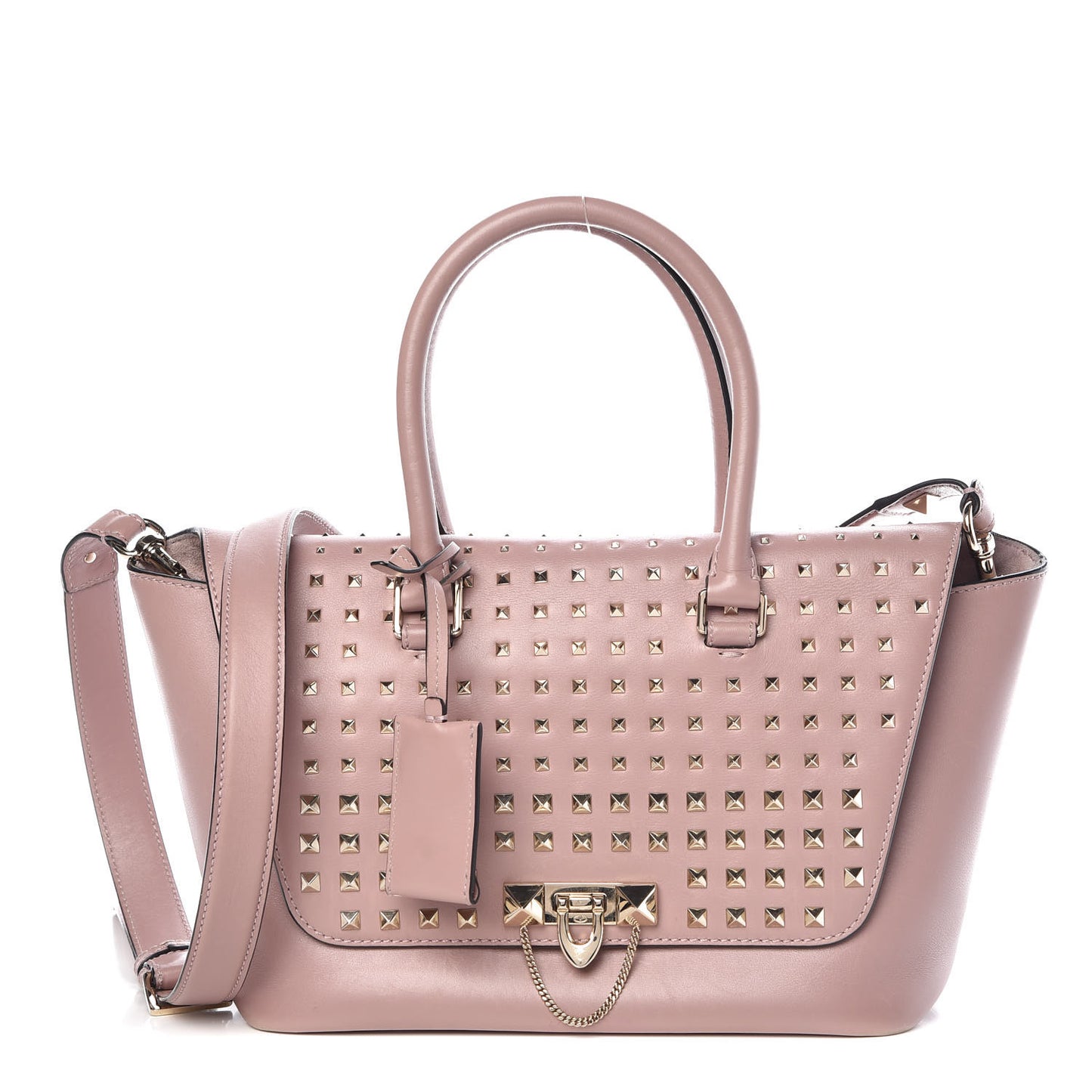Calfskin Small Rockstud All Over Demilune Double Handle Satchel Lipstick