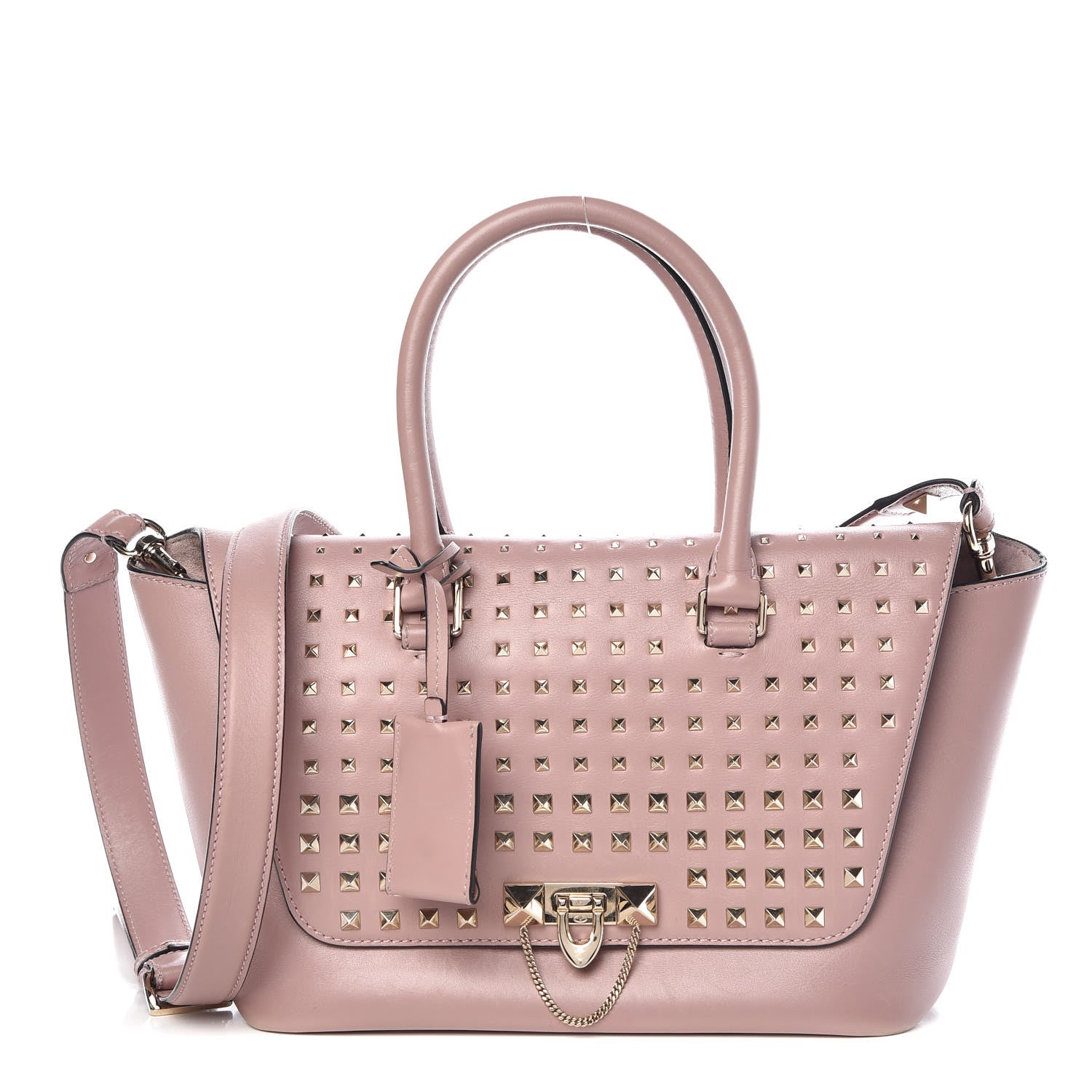 Valentino Garavani Calfskin Small Rockstud All Over Demilune Double Handle Satchel Lipstick 1 of 17
