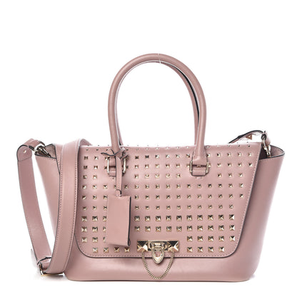 Valentino Garavani Calfskin Small Rockstud All Over Demilune Double Handle Satchel Lipstick 1 of 17