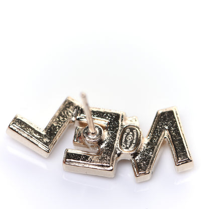 Chanel Crystal Pearl Signature Stud Earrings Gold 6 of 9