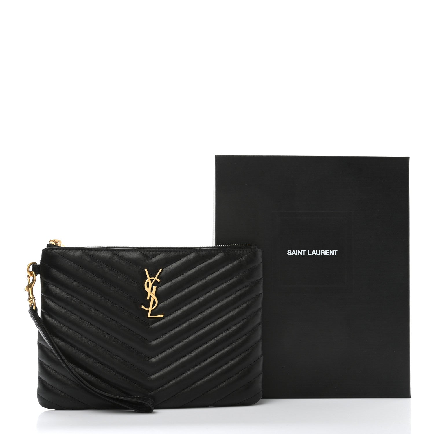Saint Laurent Calfskin Matelasse Chevron Monogram A5 Wristlet Black 10 of 10
