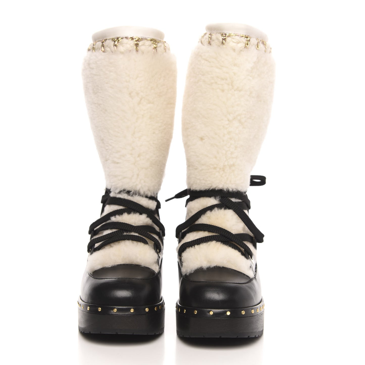 Shearling Chain Studded CC High Boot 36 Black
