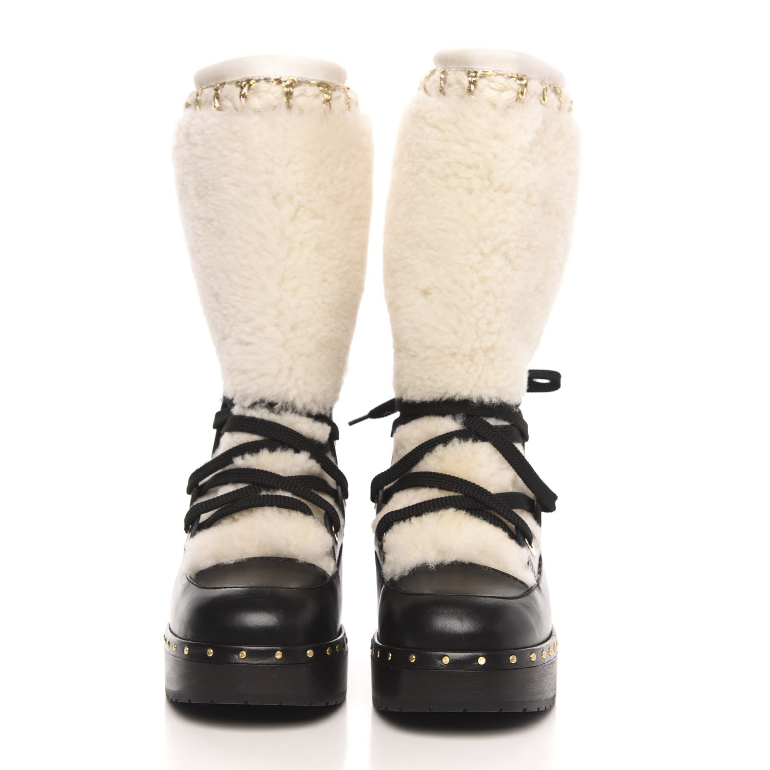 Chanel Shearling Chain Studded CC High Boot 36 Black 2 of 8