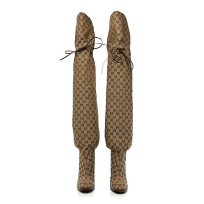 Gucci Monogram Over the Knee Boots 39.5 Beige Ebony 2 of 6