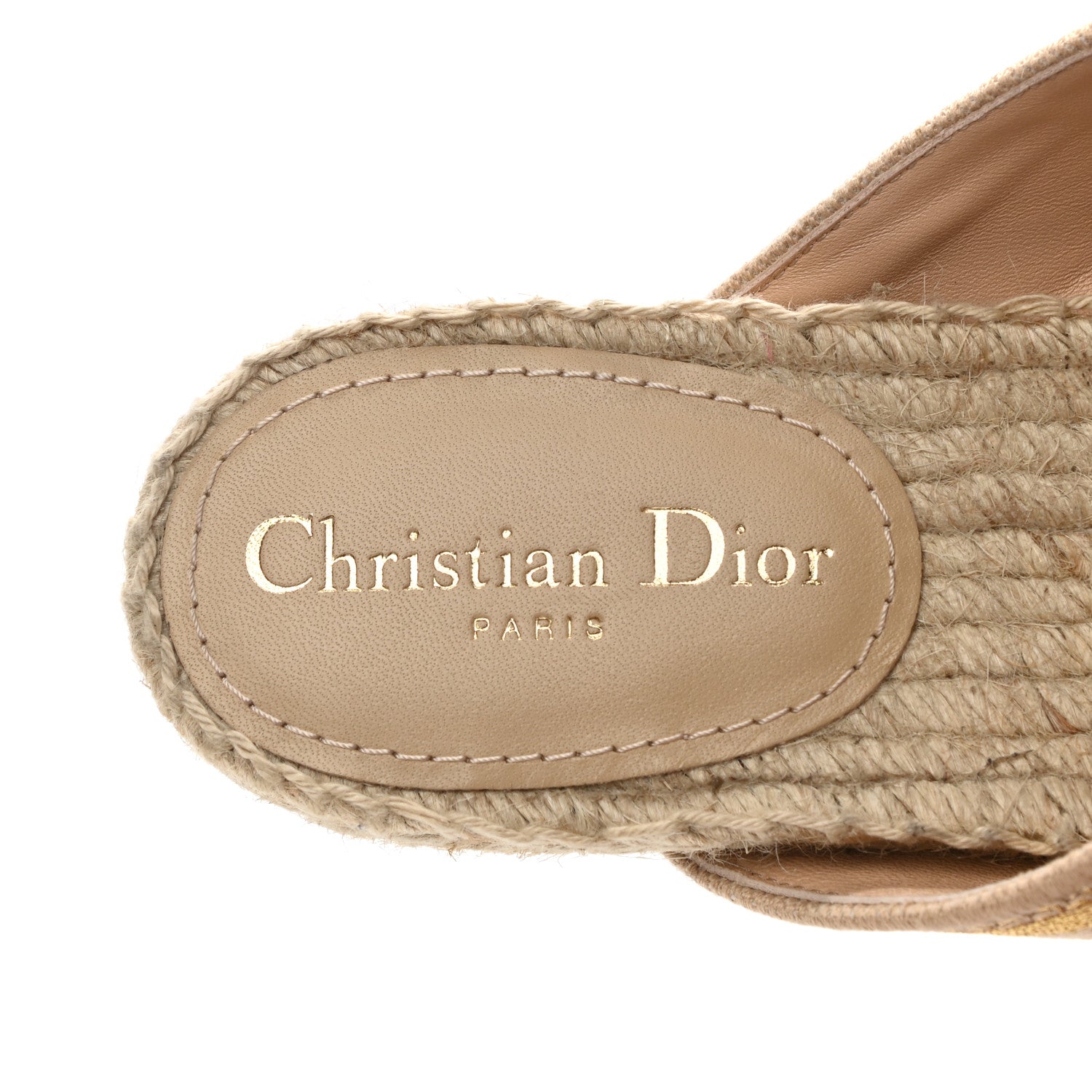 Christian Dior Canvas Embroidered Granville Espadrille Crisscross Flat Slide Sandals 37.5 Gold 7 of 9